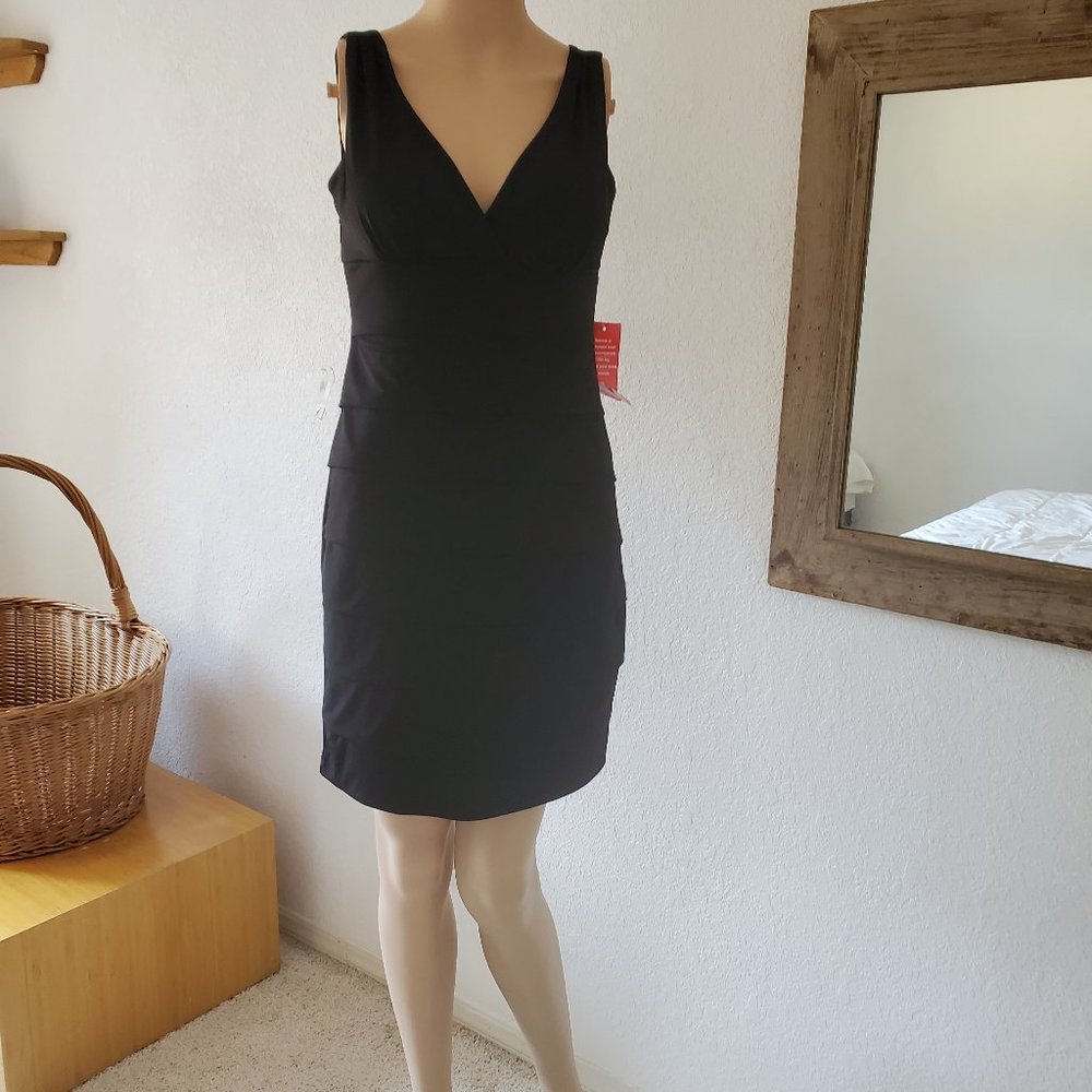 ENFOCUS Ross Little Black Sleeveless V Neck Layered Dress New/W Tag Size  6
